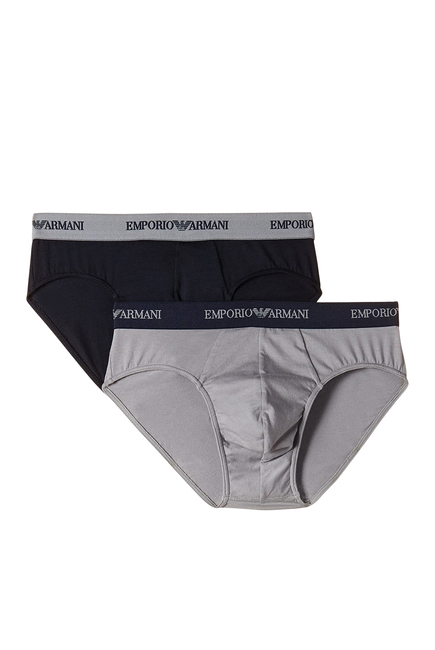 Emporio Armani Cotton Stretch EA Text Briefs, Pack of Two